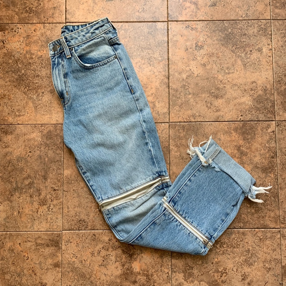 LF Light Blue Straight Leg Jeans with Zipper Panels
